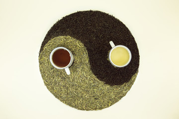 Sign Yin Yang with tea. Used Chinese black tea and green Lundzin. Black tea and Lundzin are brewed...