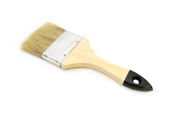 Paint brush with wooden handle isolated on white background