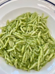 Typical Italian pasta dish from Genoa, Triofe made with fresh pesto.