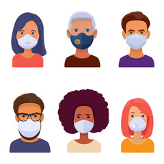 Avatars of different people in medical face mask