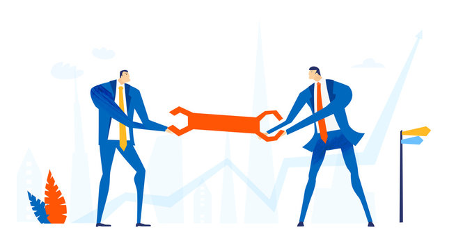 Business people sharing the tools. Working together, support and coordination of new business. 