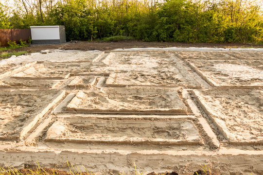 Marking in the sand on the construction site for the Foundation of the house.
