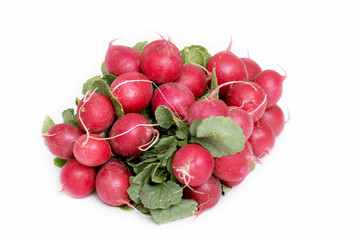 Red radishes isolated on white background