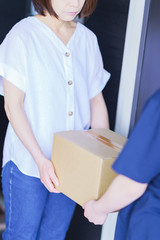 delivery person and cardboard box