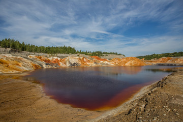 Amazing kaolin clay marsian landscape quarry open pit at summer day