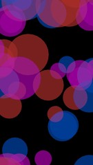 Multicolored translucent circles on a dark background. 3D illustration