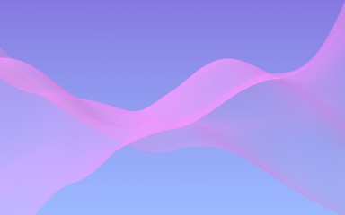 Pink wave on blue sky abstract background. Fluttering pink scarf. Waving on wind pink fabric. 3D illustration
