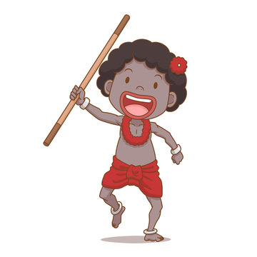Cartoon character of Sakai boy holding baton, ethnic group of Thailand.