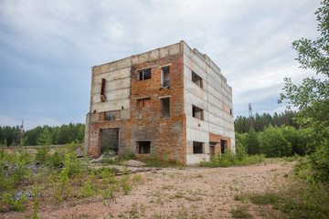 Abandoned old mine headframe building