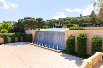 Fountain in the form of wall in the Nagorny park. Baku city center. Republic of Azerbaijan