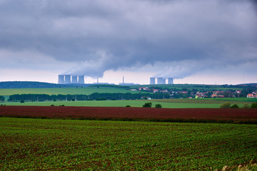 Fototapeta na wymiar nature landscape with nuclear power plant