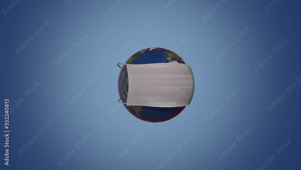 Poster virus protective measures. planet in protective mask inside translucent sphere floating in dangerous