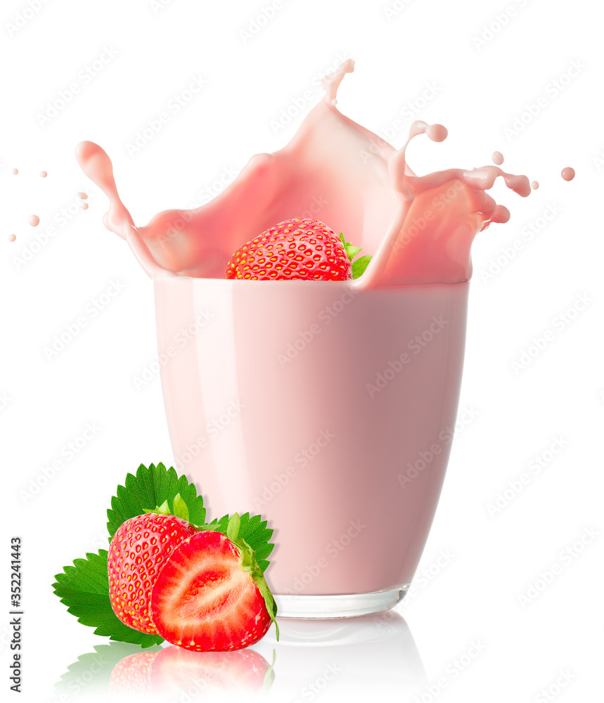 Sticker strawberry milkshake in glass