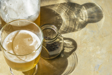 Healthy home-made fermented raw tea tea with natural probiotic properties. Horizontal position.