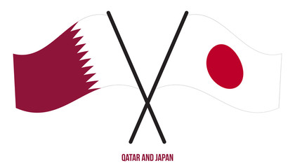 Qatar and Japan Flags Crossed And Waving Flat Style. Official Proportion. Correct Colors