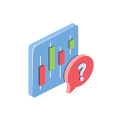 Candlestick chart investor chat bubble. Vector 3d isometric, color web icon, new flat style. Creative illustration design, isolated graphic idea for infographics.
