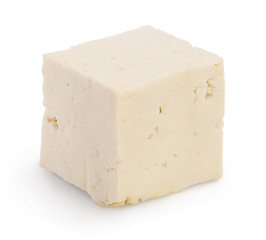 diced tofu cheese isolated on white background with clipping path and full depth of field,