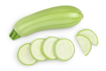 zucchini or marrow isolated on white background with clipping path and full depth of field. Top view. Flat lay