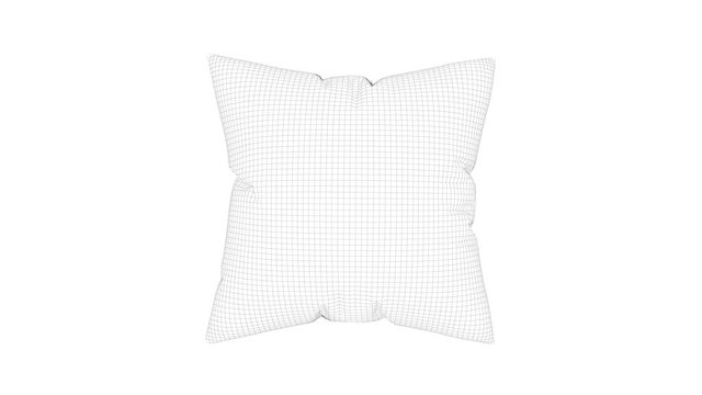 3d wire-frame model of pillow, spin on white background