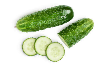 Sliced cucumber isolated on white background with clipping path and full depth of field, Top view. Flat lay