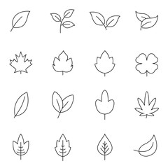 Leaf line icon set. Fertility and growth symbol, fresh natural beauty design element, youth and care. Leaf outline art illustration isolated on white background. Eco symbol.