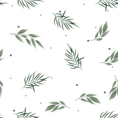 Abstract seamless pattern with tropical leaves. Vector template.