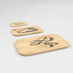 3d image of cutting wood Board with drowing 02