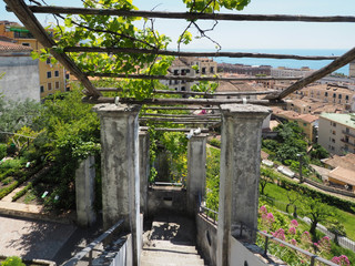 Panoramic view of the city of Salerno from a public garden, Italy.