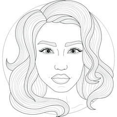Beautiful girl.Coloring book antistress for children and adults. Illustration isolated on white background.Zen-tangle style. Black and white drawing.
