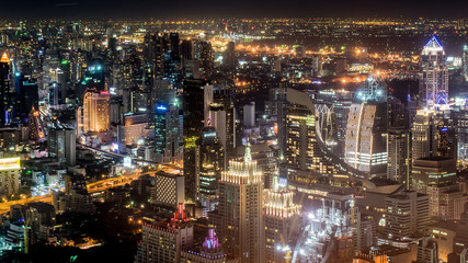 Fototapeta na wymiar Aerial Panoramic Cityscape View of Bangkok with Street Lights at Night