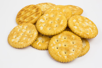 heap of round crunchy cracker with salt