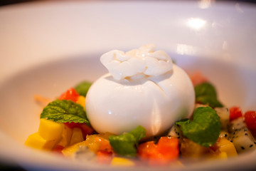Burrata with Parma Ham and Mixed Tropical Fruits