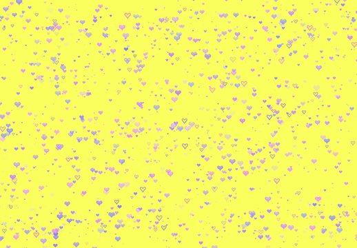 Purple hearts pattern on the yellow background