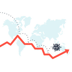 Financial Crisis Economic downturns after coronavirus or covid-19 pandemic.  The Virus hits red arrow pointing downwards. vector Illustration.