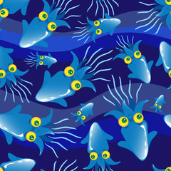 The squid in the water, children's seamless vector texture
