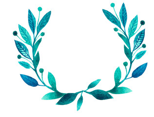 Fototapeta na wymiar Watercolor illustration of a wreath,round frame leaves, background, summer, eco, invitations