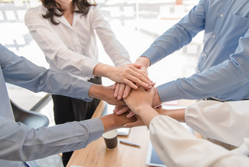 Team work Business people shaking hands unity concept support team business hand stack