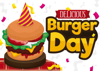 Delicious Cheeseburger in a Party to Celebrate Burger Day, Vector Illustration