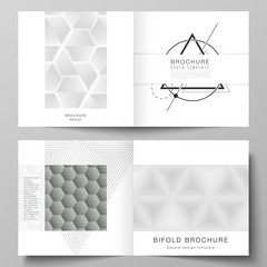 The vector layout of two covers templates for square design bifold brochure, magazine, flyer, booklet. Abstract geometric triangle design background using different triangular style patterns.
