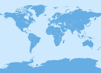 Fototapeta na wymiar World map in Miller Cylindrical projection (EPSG:54003). Detailed vector Earth map with countries’ borders and 5-degree grid.