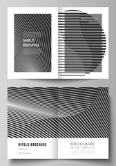 Vector layout of two A4 format modern cover mockups design templates for bifold brochure, magazine, flyer. Geometric background, futuristic science and technology concept for minimalistic design.