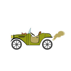 Fototapeta na wymiar Green vintage car in cartoon style on white background.