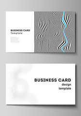 The minimalistic abstract vector illustration of the editable layout of two creative business cards design templates. Abstract big data visualization concept backgrounds with lines and cubes.
