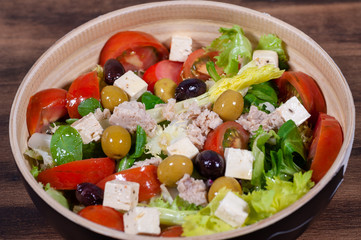 Tomatoes and feta salad close-up