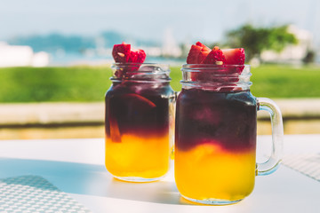 Cold sangria or punch with fruits