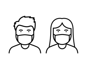 a man and woman wear a mask to avoid Covid-19 icon vector