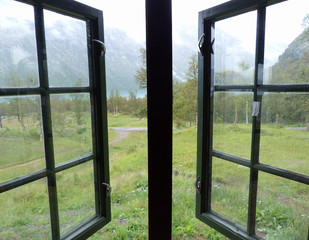 An outside view through a window in Norway