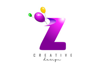 Z Letter Logo with flying colorful balloons and 3d Effect Vector Illustration.