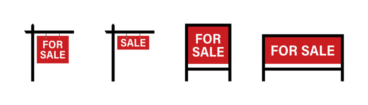 Sale real estate signs. For sale vector red sign. Vector isolated collection signs.