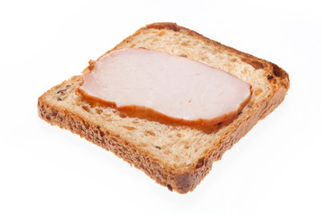 A simple homemade sandwich. Bread and ham